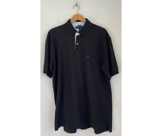 Vintage Men's Tommy Hilfiger Polo, Black Polo Shi… - image 1