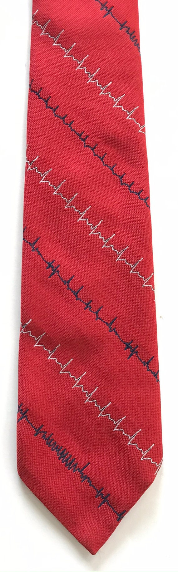 80s Red Zigzag Print Tie, Abstract Print Tie, Red… - image 2