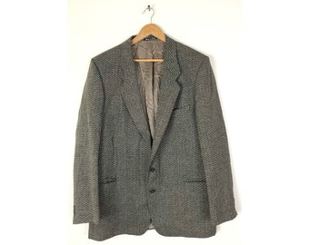 Vintage Giorgio Armani Black & White Sport Coat Mens Size 46L, High End Designer Armani Blazer, Tweed Weave Herringbone Wool Sport Coat