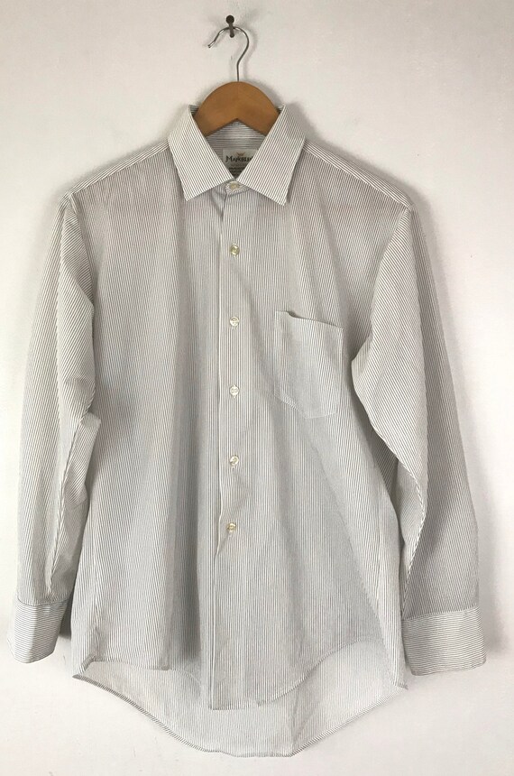 Vintage White & Black Pinstriped Sheer Dress Shir… - image 2