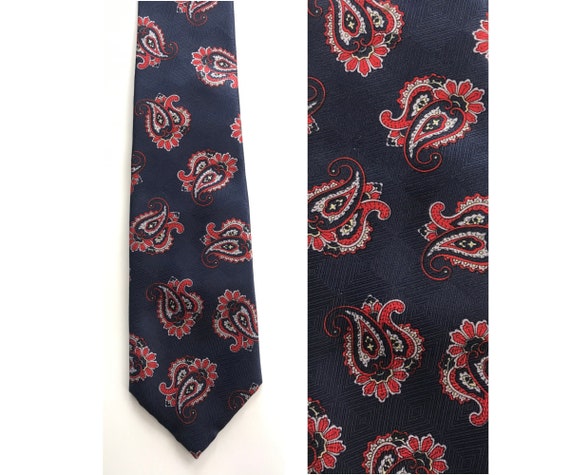 90s Wembley Blue & Red Paisley Print Tie, Paisley