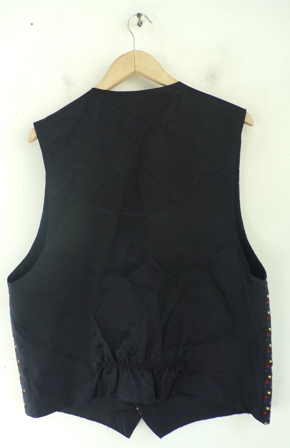 Vintage Black Yellow Blue Red Print Formal Vest M… - image 5