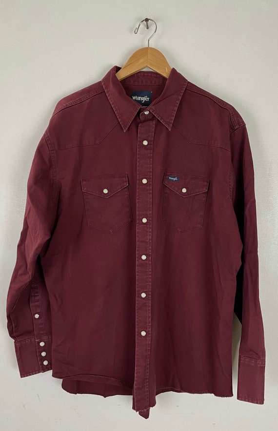 Vintage Wrangler Dark Red Western Shirt Mens XL, 80s … - Gem