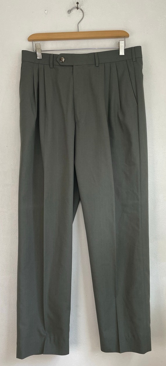 Vintage Olive Green Pleated Pants Mens Size 34 Waist,… Gem