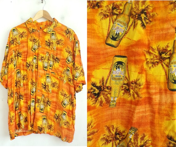 Vintage Beer Hawaiian Shirt, Mens XL, Orange Wreck