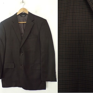 Casaco esportivo xadrez masculino vintage, jaqueta xadrez marrom e verde-oliva Jos A Bank 41R, blazer xadrez, xadrez, Jos A Bank, preppy, anos 90