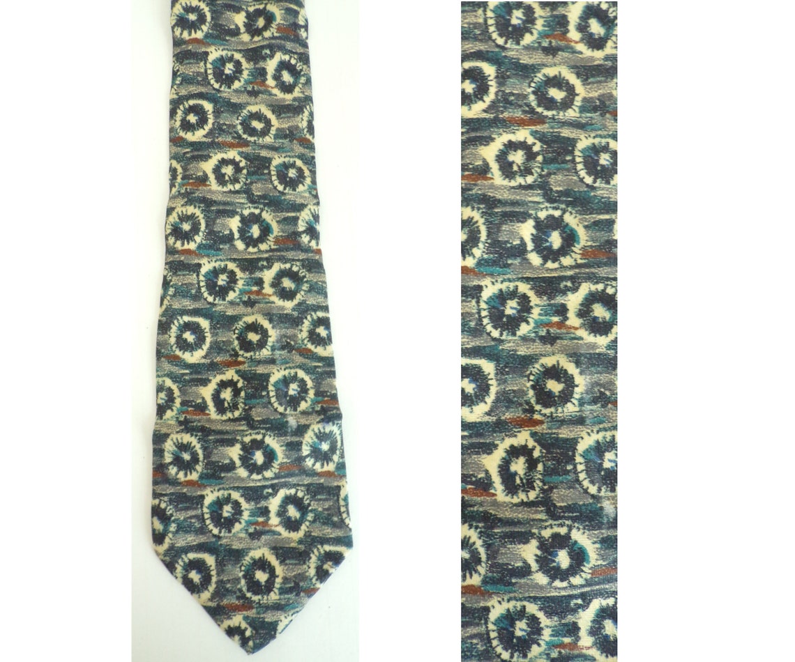 Vintage Blue White & Brown Abstract Print Tie, 90s Necktie, Abstract ...