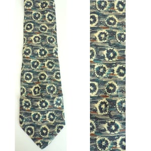 Vintage Blue White & Brown Abstract Print Tie, 90s Necktie, Abstract Print, Abstract Tie, Blue Brown White Tie, Print Tie, Retro Tie