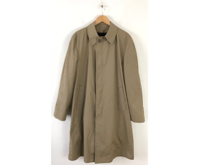 80s Mens Coat Faux Fur Lined Mens Coat Vintage Tan Trench Coat with Brown Faux Fur Lining Mens Size 40 Long Tan Trench Overcoat