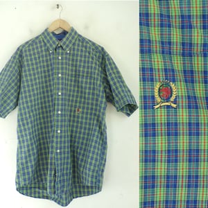 Vintage Tommy Hilfiger Blue Green & Red Plaid Shirt Mens Large, Plaid Shirt, Tommy, Tommy Hilfiger, Green Plaid, Preppy, Mens Plaid, Plaid