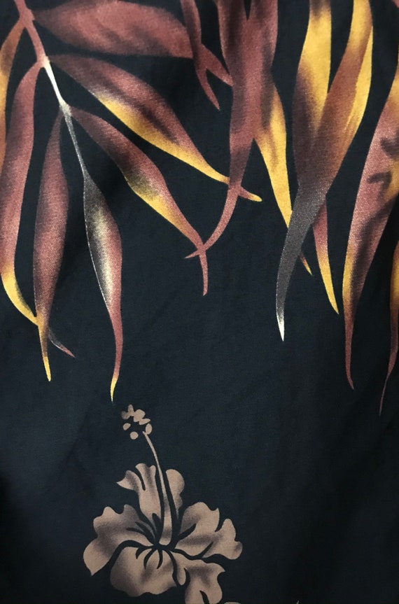 Vintage Mens Leaf Print Hawaiian Shirt, Black & B… - image 4