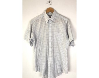 Vintage 70s Sears Plaid Shirt, Short Sleeve Button Down, Men's Large