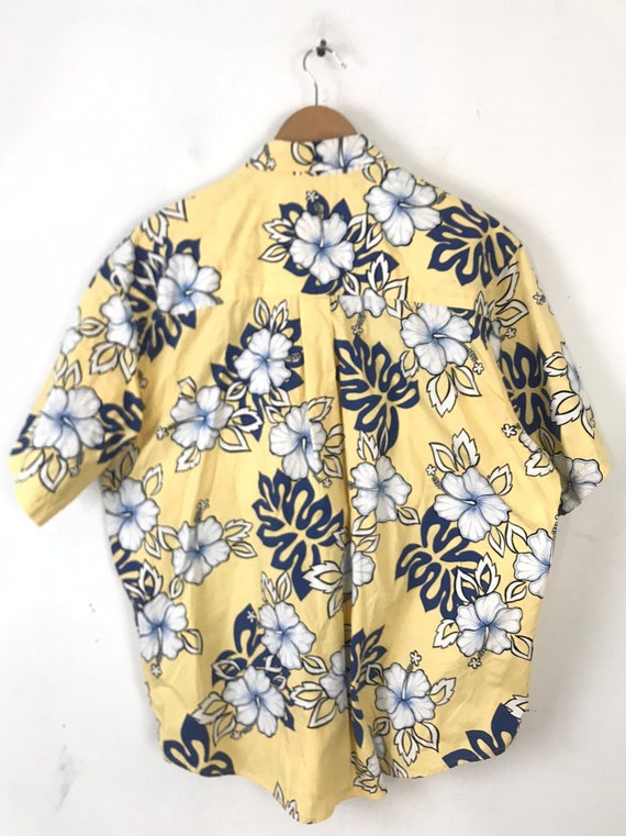 Vintage Mens Hawaiian Shirt, 1990s Floral Yellow … - image 5