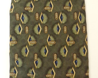 Corbata vintage con estampado abstracto verde, dorado y azul, estampado abstracto, corbata abstracta, corbata retro, corbata verde para hombre, corbata de los 90, corbata verde para hombre