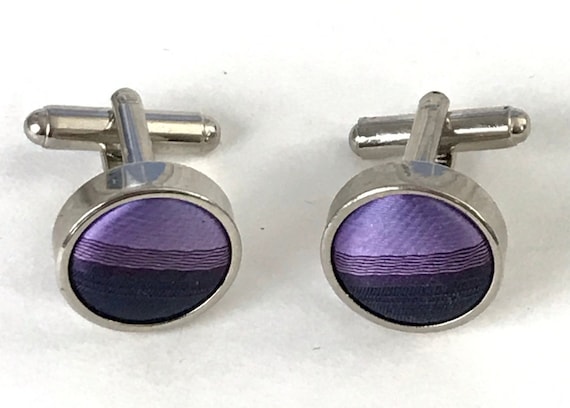 Vintage Purple Striped Fabric Cuff Links, Preppy … - image 1