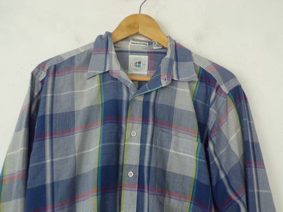 Vintage Blue Plaid Shirt, Blue Plaid Button Down … - image 7