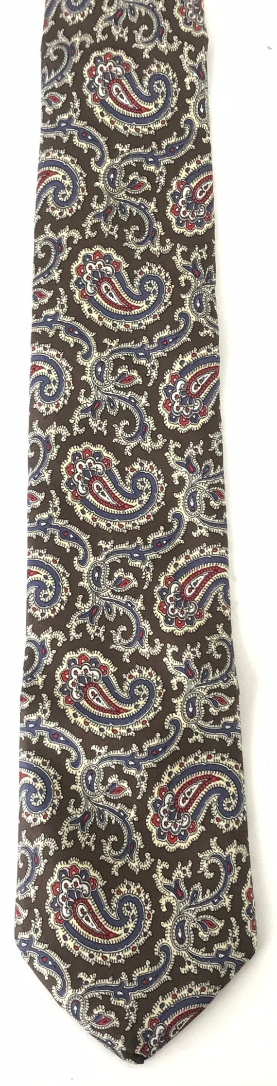 80s Brown Blue & Red Paisley Print Tie, Vintage L… - image 2