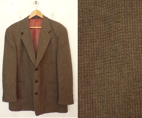 Vintage Brown Plaid Sport Coat Mens Size 44R, Brow
