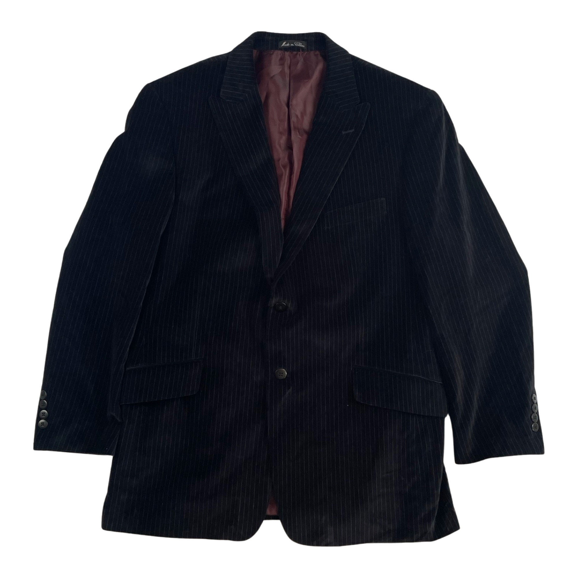 Vintage Black Pinstriped Velvet Blazer Mens Size 42, Soft Velvet Black ...