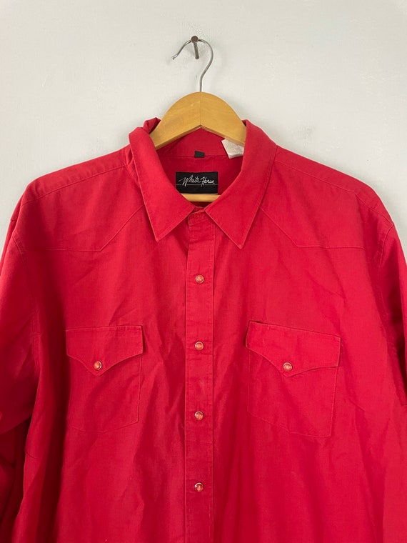 Vintage Red Western Shirt Mens Size XXL, 90s Red … - image 3