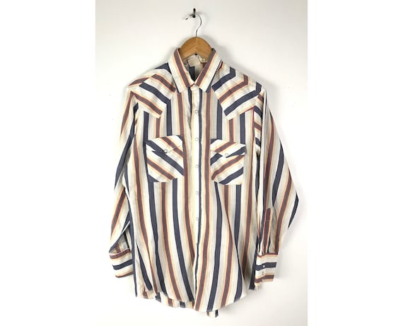 Vintage Colorful Striped Western Shirt Mens Medium