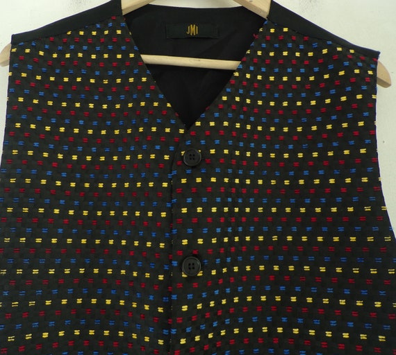 Vintage Black Yellow Blue Red Print Formal Vest M… - image 4