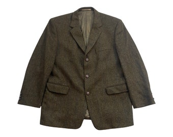Vintage Dark Brown Tweed Sport Coat Mens Size 42, Brown Wool Sport Coat with Blue & Red Plaid Lines, Business Formal Event Jacket