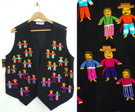 Vintage Hispanic Folk Art People Vest Size Medium,