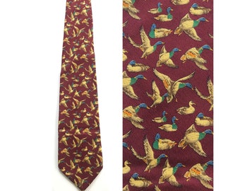 90s Flying Ducks Tie, Red Ducks Tie, Duck Print Tie, Animal Necktie, Duck Lover, Novelty Print Tie, Flying Ducks Tie, Animal Lover Gift