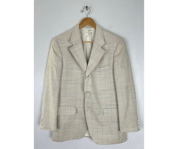 80s Cream Blue & Orange Plaid Sport Coat Mens Size
