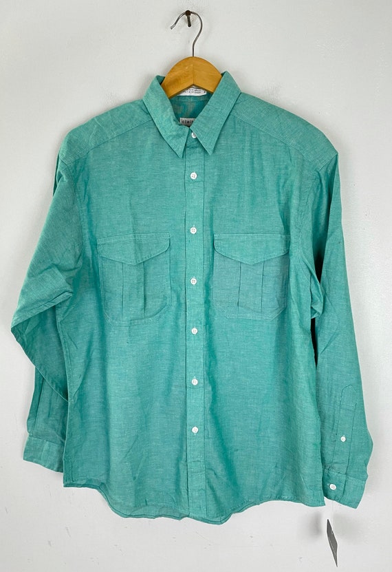 Vintage Claiborne Teal Button Down Shirt Mens Medium/… Gem