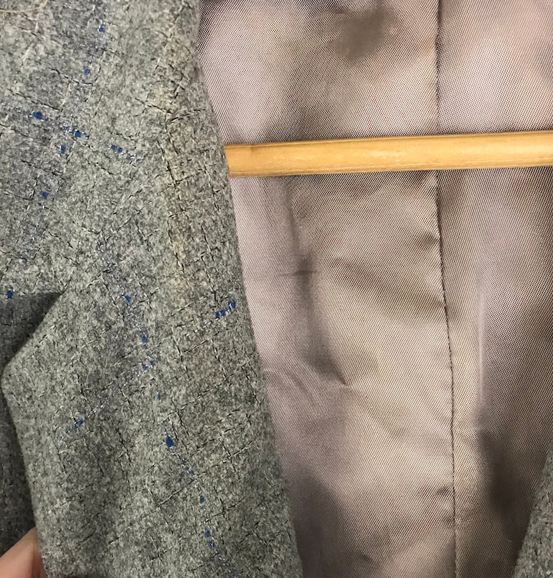 50s Gray Marbled Wool Overcoat with Plaid Lining Mens Size Large High End Coat Vintage Gray Wool Mens Coat 1950s Robert Hall Coat