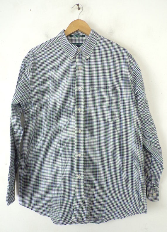 Vintage Mens Plaid Shirt, 1990s Green & Blue Plai… - image 2