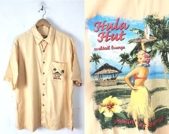 90s Hula Hut Cocktail Lounge Hawaiian Shirt Mens L
