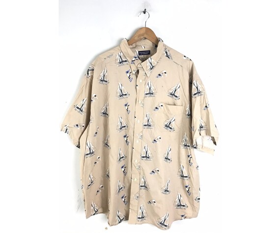 90s Sailboat Print Shirt Mens Size 3X, Preppy Naut