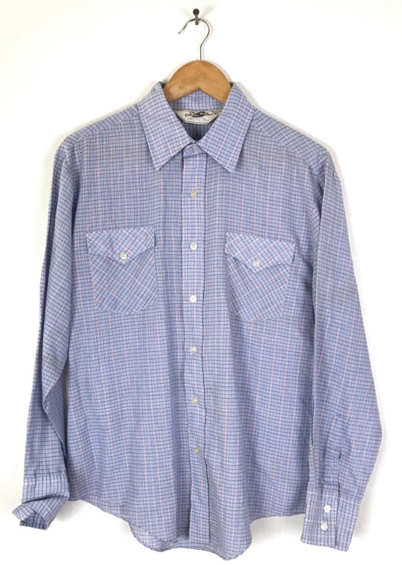 Vintage Mens Western Shirt, Blue & Red Plaid West… - image 2