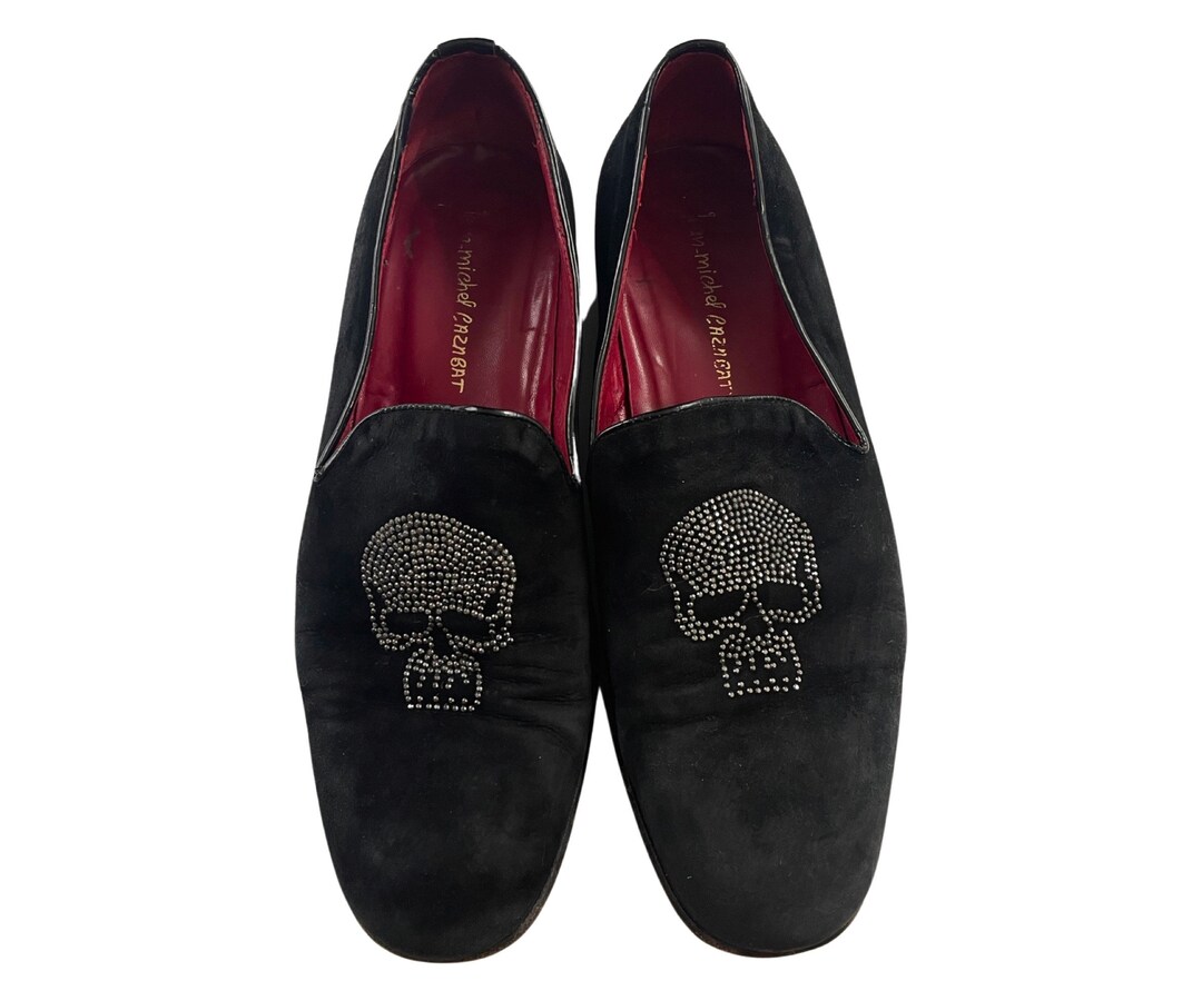 Mocasines vintage negros con calavera para hombre, talla 8, con cuentas  plateadas, zapatos de vestir formales negros sin España