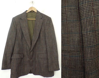 Vintage Mens Plaid Blazer, 80s Brown Red Green Plaid Blazer Size 44R, Sport Coat, Brown Sport Coat, Preppy, Classic Plaid, Vintage Plaid