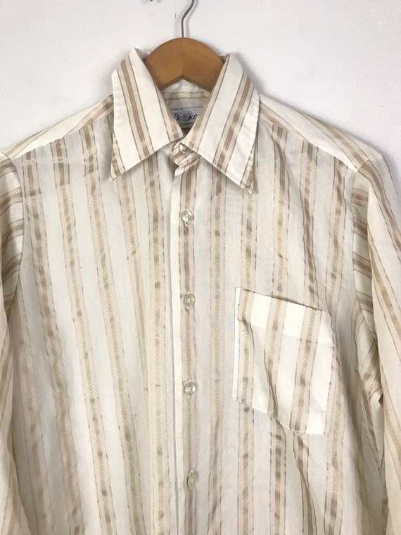 Vintage Mens Disco Shirt, 70s Gold & White Stripe… - image 3