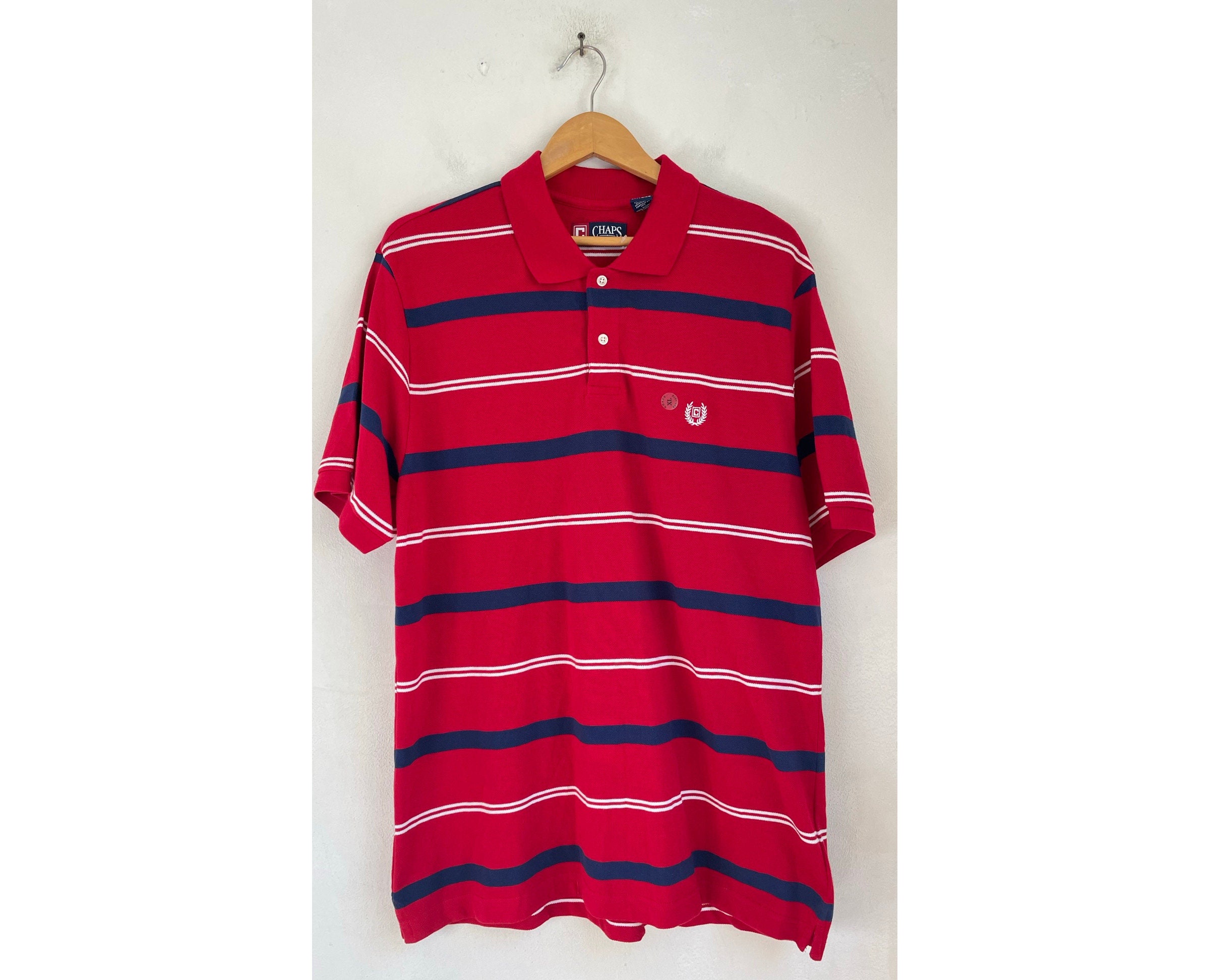 Vintage Chaps Red Striped Polo Size XL, 1990s Red Blue White