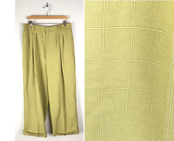 Vintage Green Plaid Wide Leg Swing Pants Mens Size