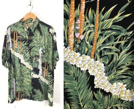 Vintage Floral Palm Tree Hawaiian Shirt Mens XL, B