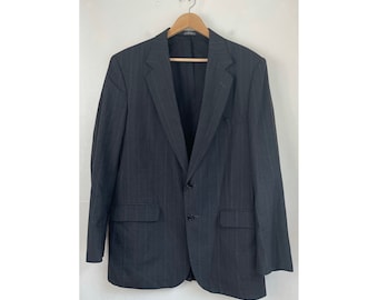 Vintage Herren schwarzer Nadelstreifen Sportmantel, Größe 42L1990er Jahre Klassischer schwarzer Herren Blazer, Schwarz Rot Grün Nadelstreifen Business Formeller Sportmantel