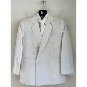 Vintage Boys White Blazer Shirt & Tie Size 9, White Double Breasted Boy Blazer, Formalne wydarzenie Ślub Specjalna okazja Boy Blazer Shirt