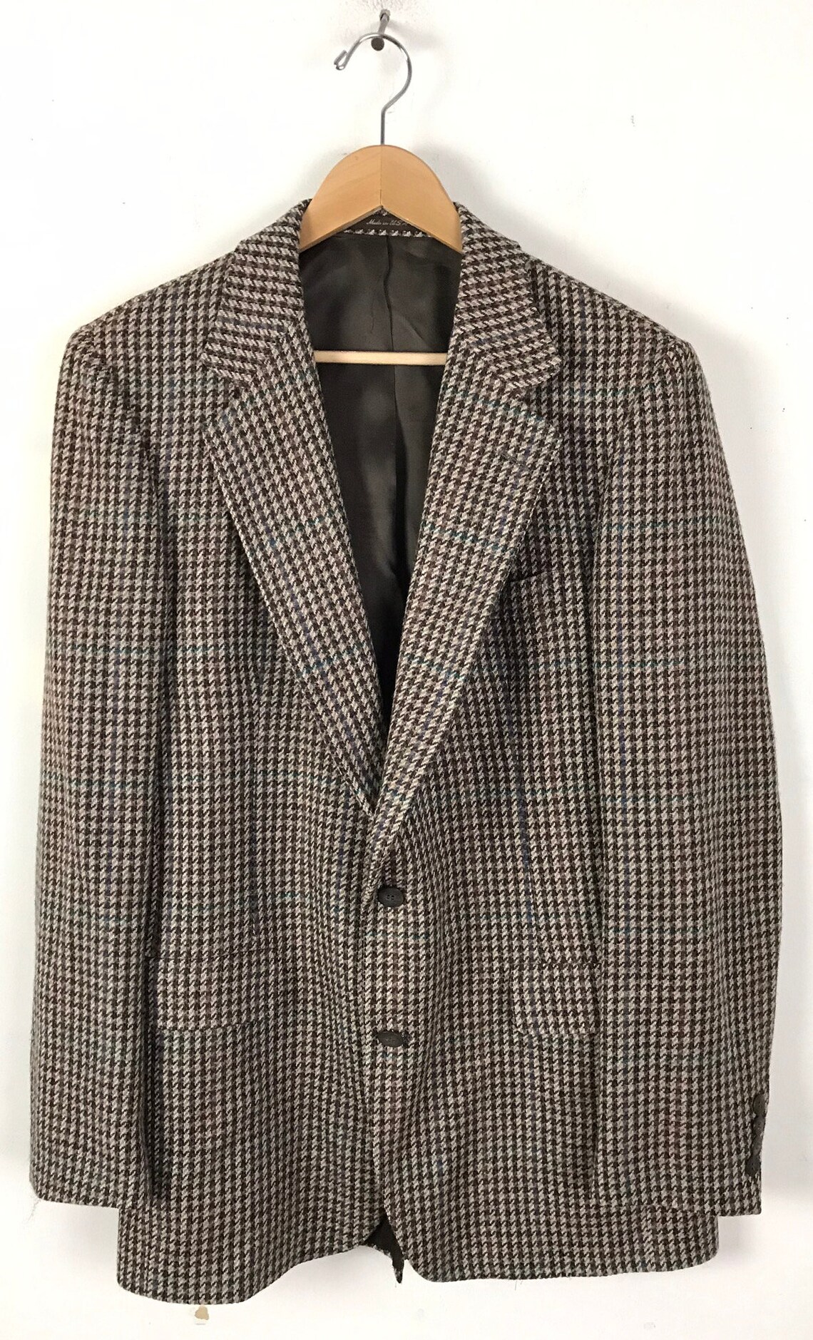 Vintage Mens Houndstooth Blazer 80s Brown Print Wool Sport - Etsy