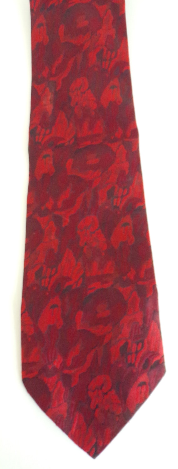80s Bright Red Abstract Print Tie, Polyester Neck… - image 2