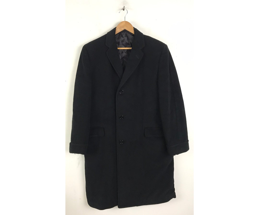 Vintage Mens Wool Overcoat, 1970s Black Wool Coat Size 36R, Vintage ...