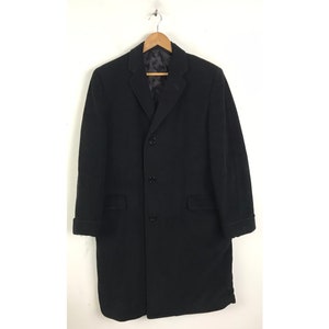 VIntage Mens Wool Overcoat, 1970s Black Wool Coat Size 36R, Vintage Black Wool Mens Coat, Wool Winter Coat, 1970s Mens Classic Overcoat