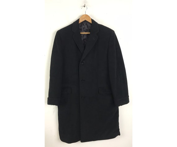 70s Black Wool Overcoat Mens Size 36R, Vintage Bla