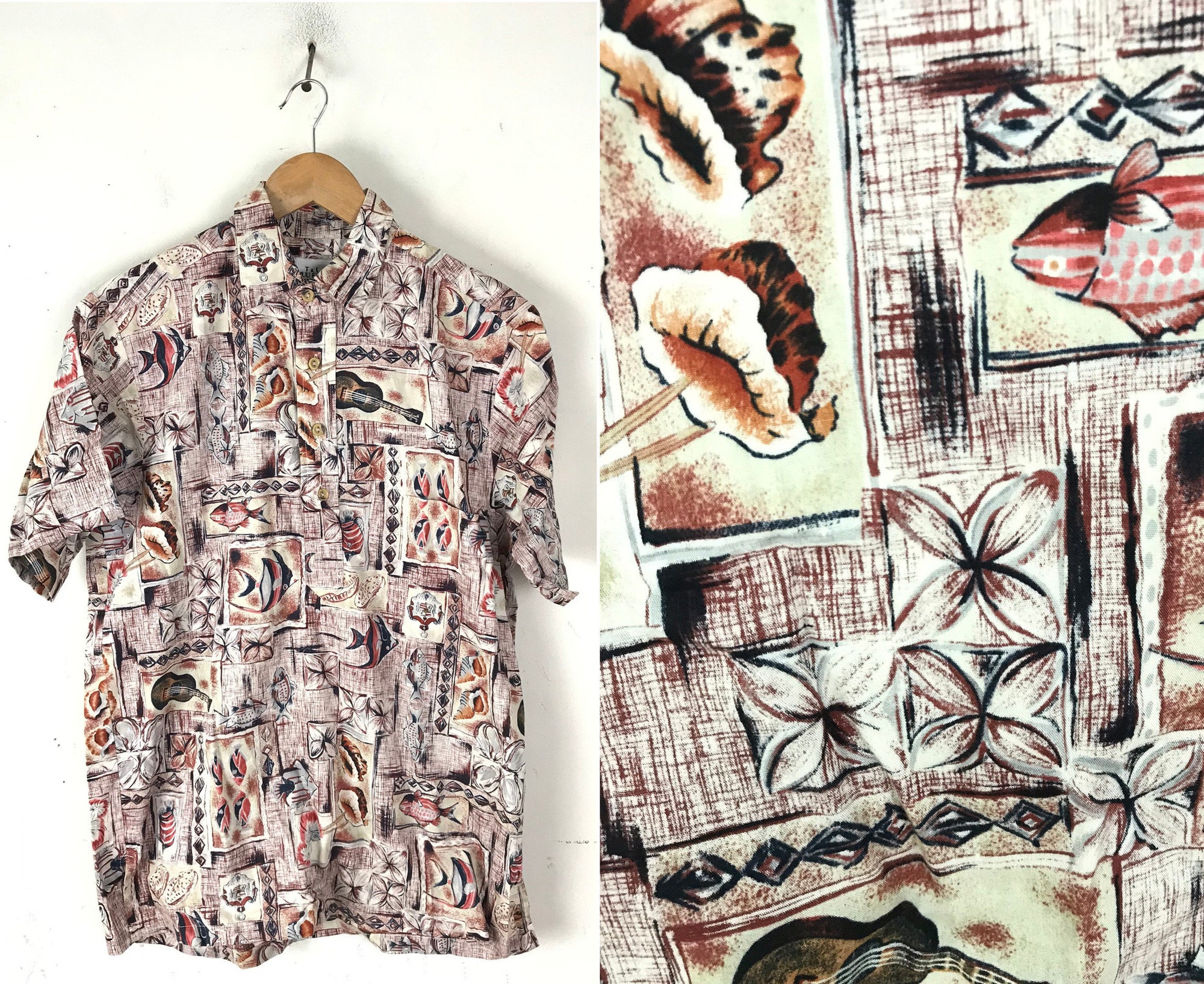 Discover Vintage Fish & Seashell Hawaiian Shirt